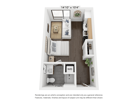 Floor plan for studio, 1 bath, 363 sqft